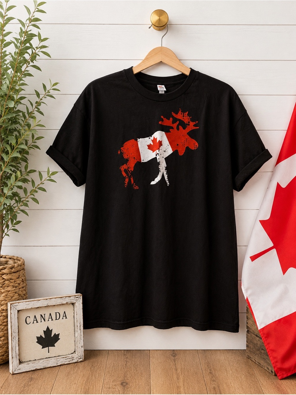 🇨🇦 Men’s Canada Moose Graphic T-Shirt XL | Canadian Flag Tee Black Graphic